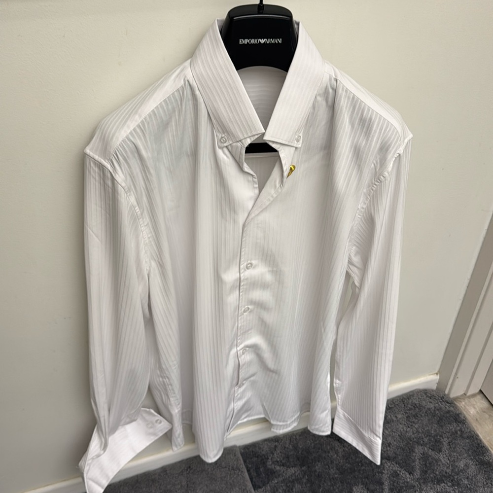 Men’s (new)white classic shadow striped shirt Asian XL Japan